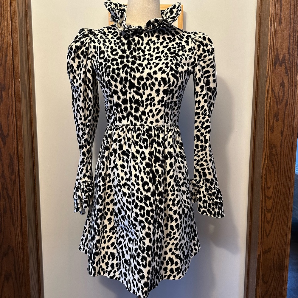 BATSHEVA cotton velvet leopard minidress EUC